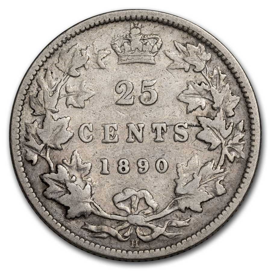 1890-H Canada Silver 25 Cents Victoria VG