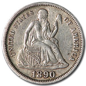 1890 Liberty Seated Dime XF