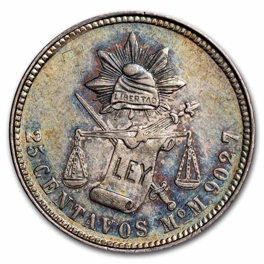 1890-Mo Mexico Silver 25 Centavos AU