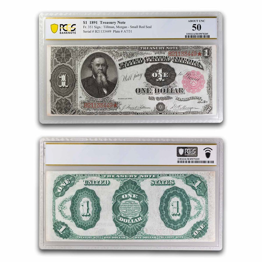 1891 $1.00 Treasury Note Stanton AU-50 PCGS (Fr#351)