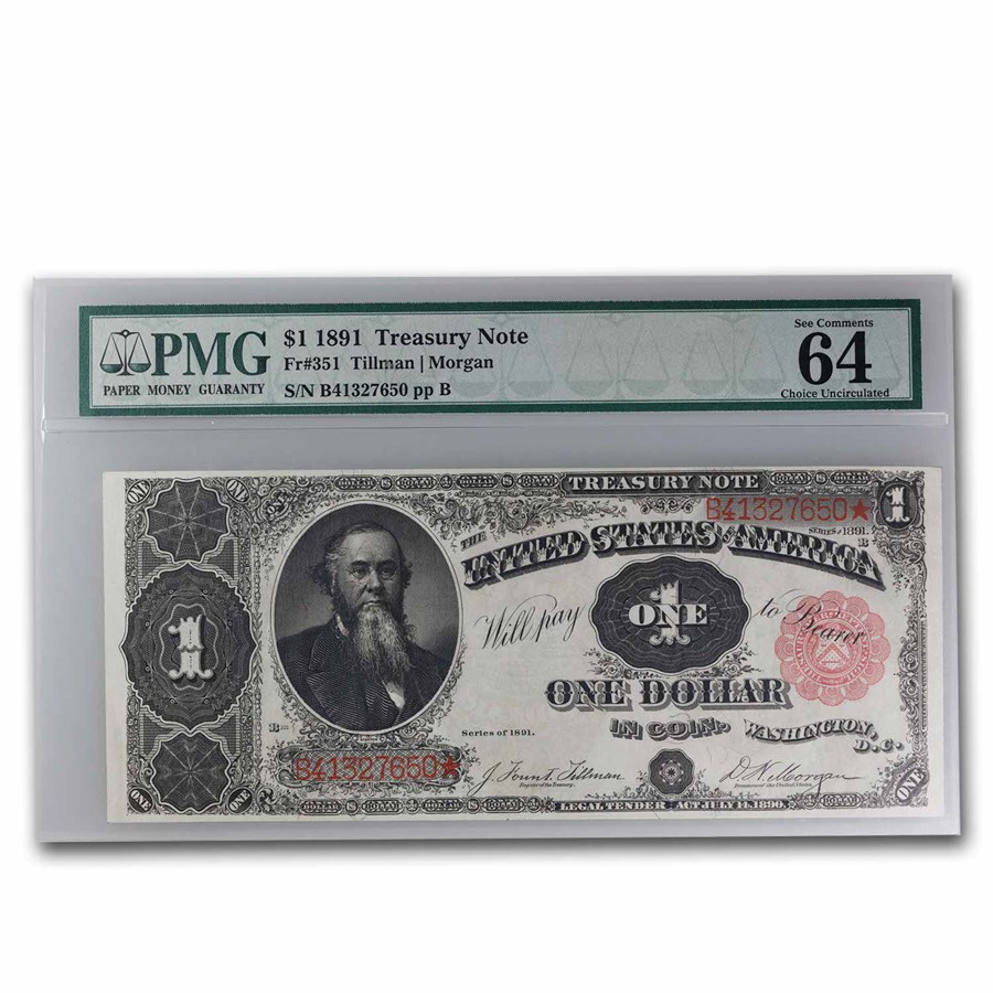 1891 $1.00 Treasury Note Stanton CU-64 EPQ PMG (Fr#351)