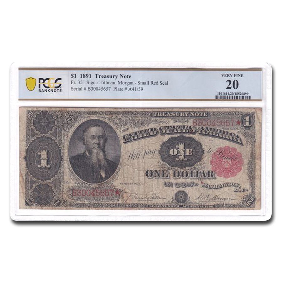 1891 $1.00 Treasury Note Stanton VF-20 PCGS (Fr#351)