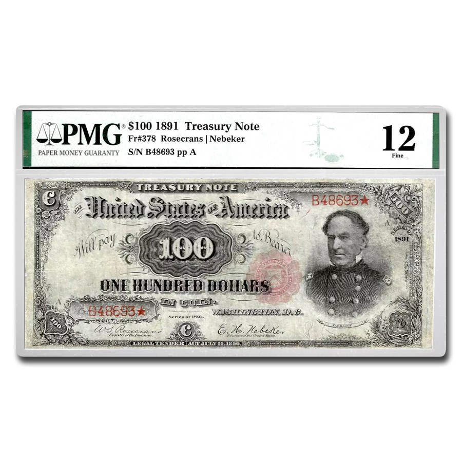 1891 $100 Treasury Note David Farragut F-12 PMG (Fr#378)
