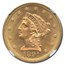 1891 $2.50 Liberty Gold Quarter Eagle MS-64 NGC (DDR)