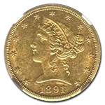 1891-CC $5 Liberty Gold Half Eagle AU-58 NGC