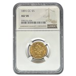 1891-CC $5 Liberty Gold Half Eagle AU-58 NGC