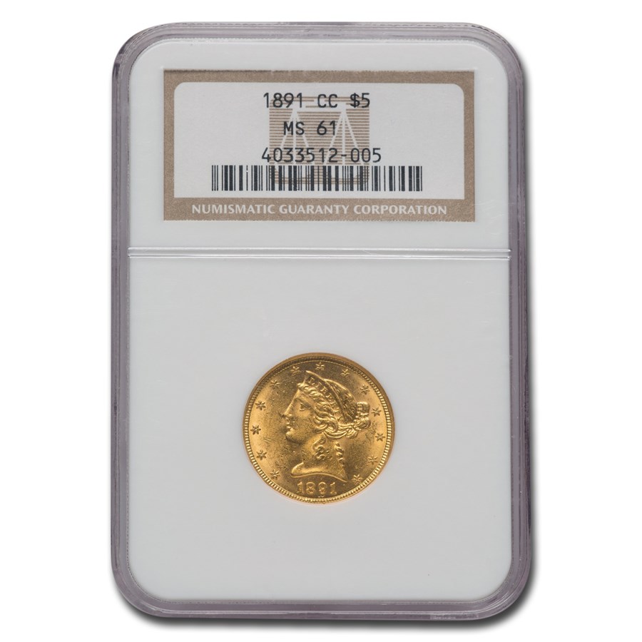 Buy 1891-CC $5 Liberty Gold Half Eagle MS-61 NGC | APMEX