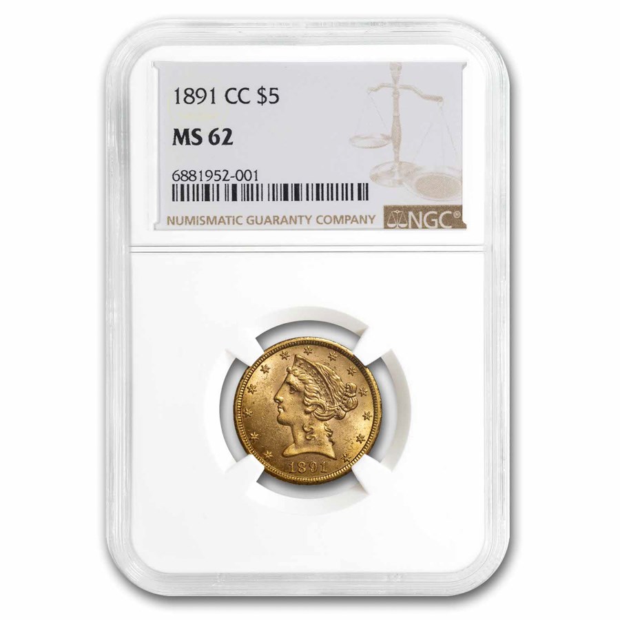 1891-CC $5 Liberty Gold Half Eagle MS-62 NGC