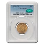 1891-CC $5 Liberty Gold Half Eagle MS-62 PCGS CAC