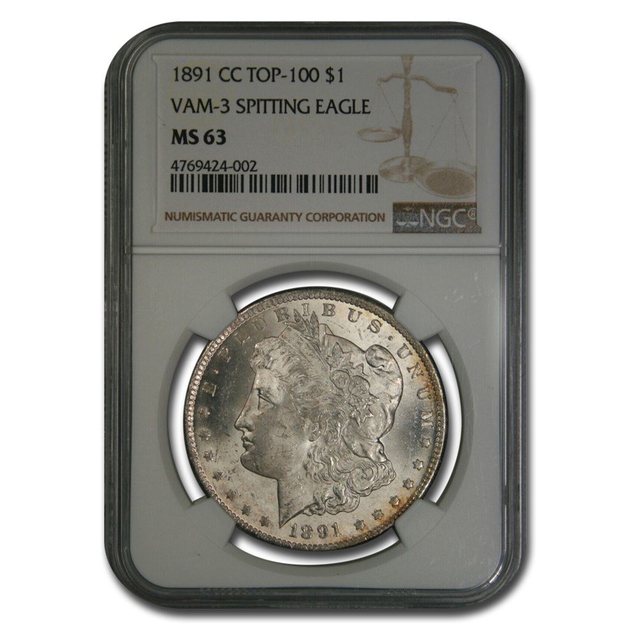 1891-CC Morgan Dollar MS-63 NGC (VAM-3, Spitting Eagle, Top-100)