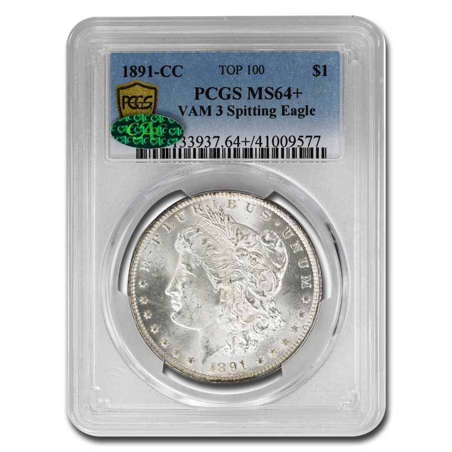 Buy 1891-cc Morgan Dollar Ms-64+ Pcgs Cac (vam 3 Spitting Eagle) 