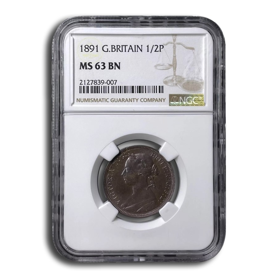 1891 Great Britain 1/2 Penny Victoria MS-63 NGC (Brown)