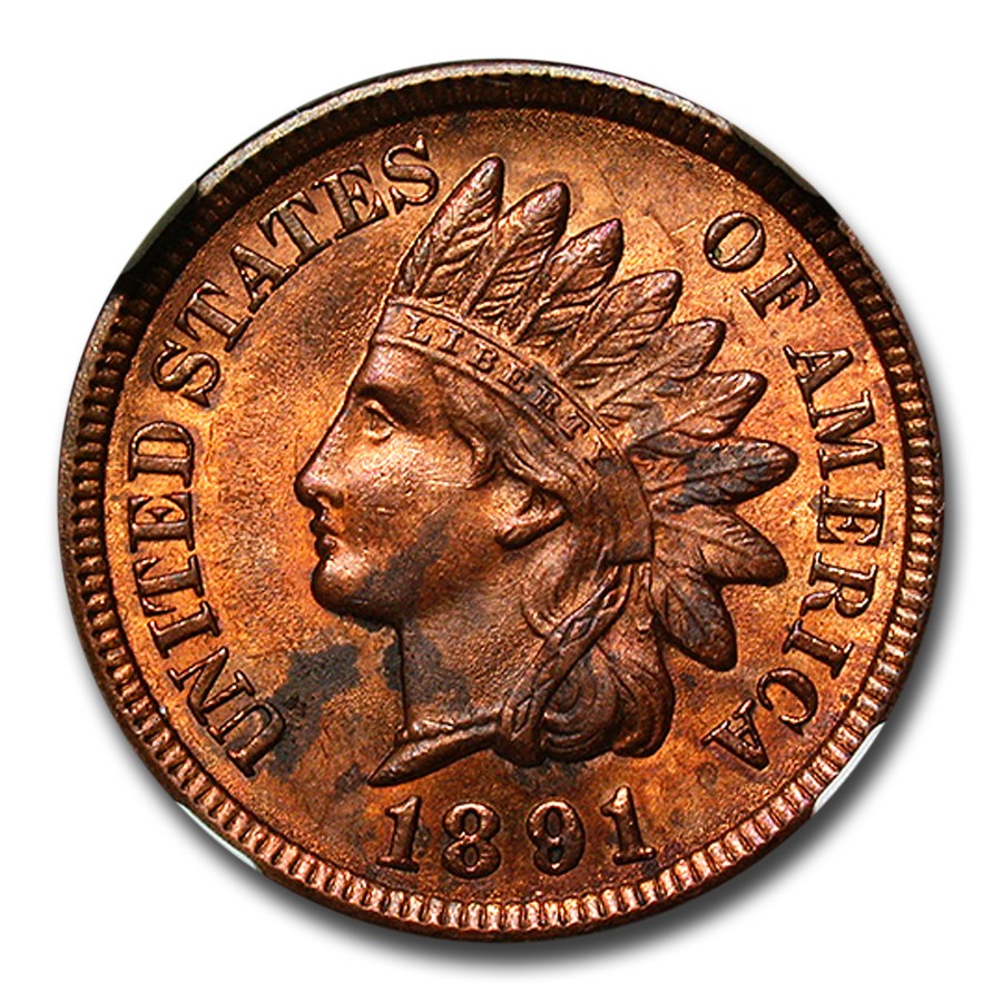 1891 Indian Head Cent MS-62 NGC (Red/Brown)