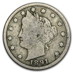 1891 Liberty Head V Nickel VG