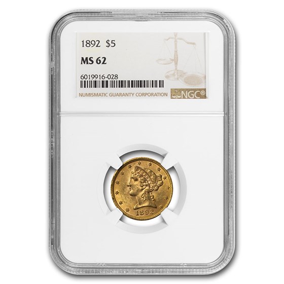 Buy 1892 $5.00 Liberty Gold Half Eagle MS-62 NGC | APMEX