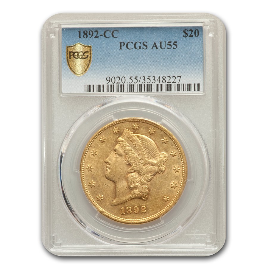 1892-CC $20 Liberty Gold Double Eagle AU-55 PCGS