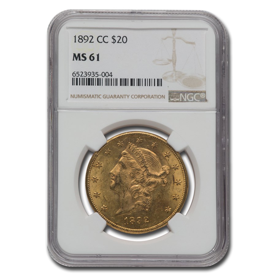 1892-CC $20 Liberty Gold Double Eagle MS-61 NGC