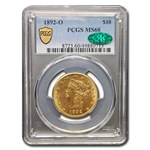 1892-O $10 Liberty Gold Eagle MS-60 PCGS CAC