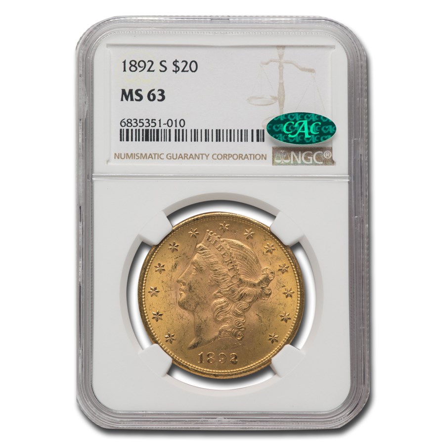 1892-S $20 Liberty Gold Double Eagle MS-63 NGC CAC