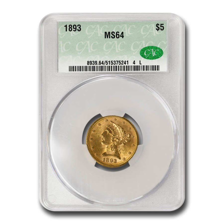 1893 $5 Liberty Gold Half Eagle MS-64 CAC