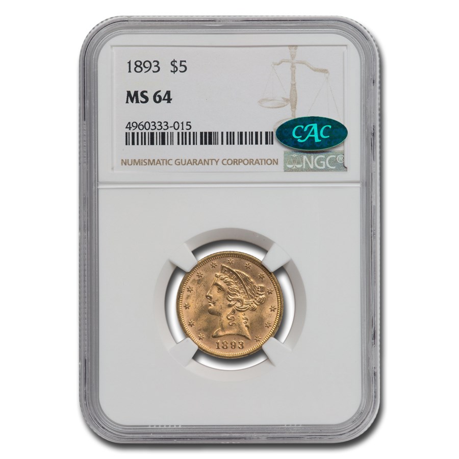 Buy 1893 $5 Liberty Gold Half Eagle MS-64 NGC CAC | APMEX