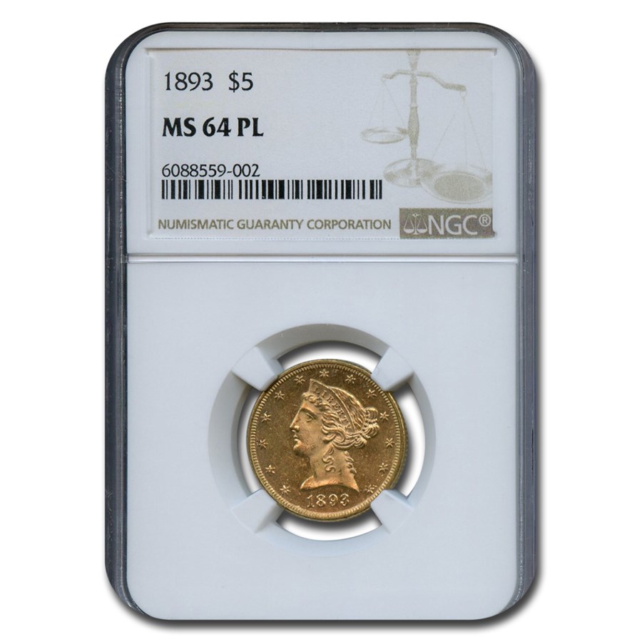 1893 $5 Liberty Gold Half Eagle MS-64 NGC (PL)