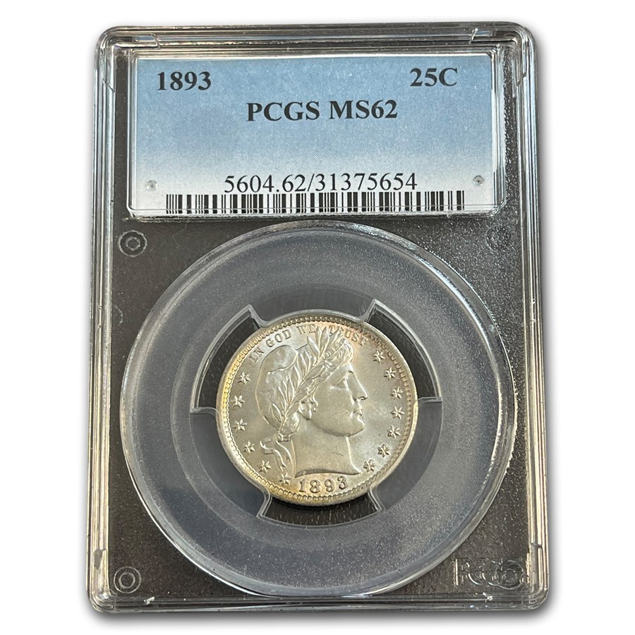 Buy 1893 Barber Quarter Ms 62 Pcgs Apmex