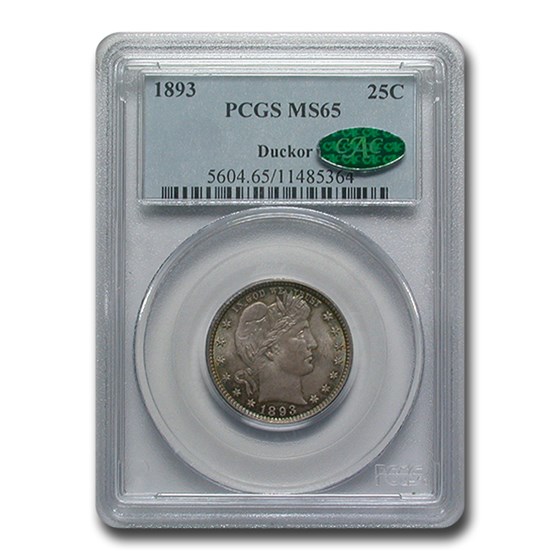 Buy 1893 Barber Quarter Ms 65 Pcgs Cac Apmex