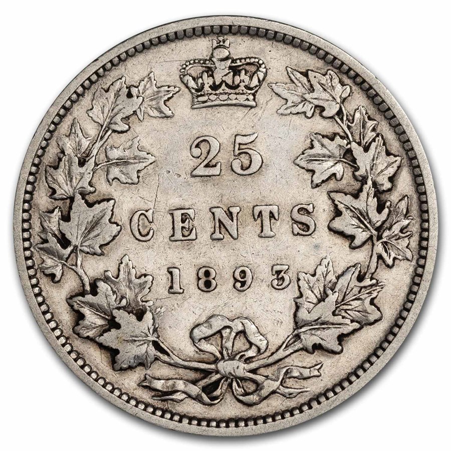 1893 Canada Silver 25 Cents Victoria Fine