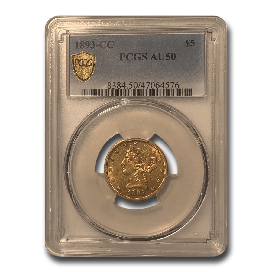 1893-CC $5 Liberty Gold Half Eagle AU-50 PCGS