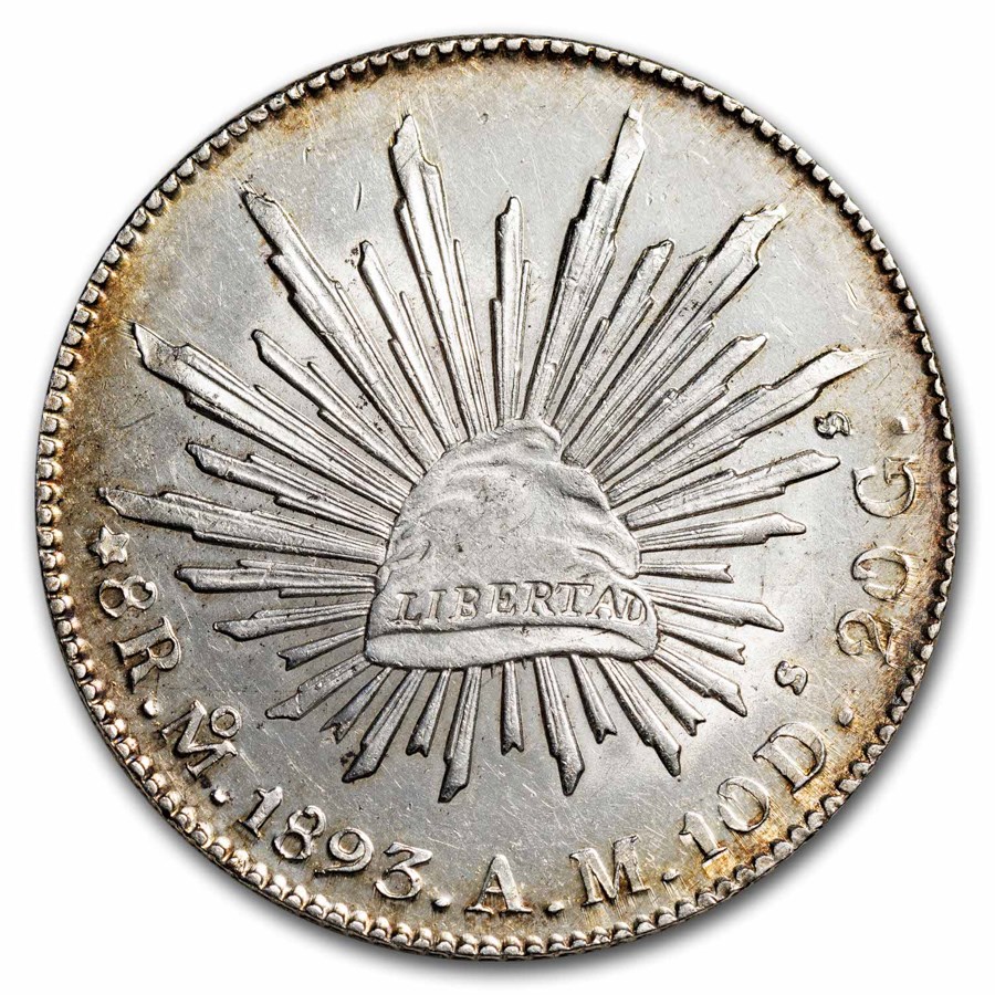 1893-Mo AM Mexico Silver 8 Reales Cap & Rays BU