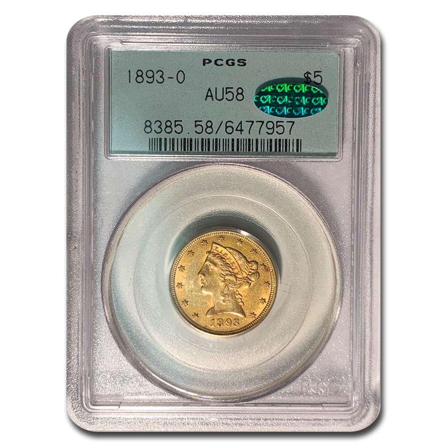 1893-O $5 Liberty Gold Half Eagle AU-58 PCGS CAC (OGH)