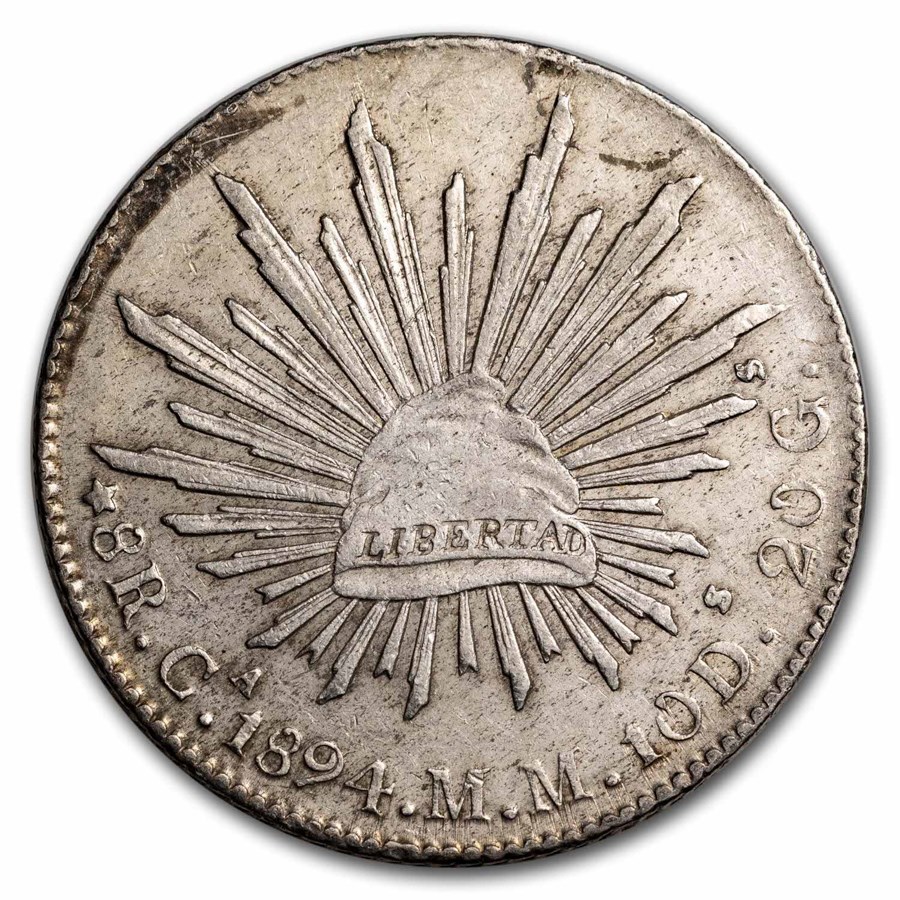 1894-Ca MM Mexico Silver 8 Reales Cap & Rays AU