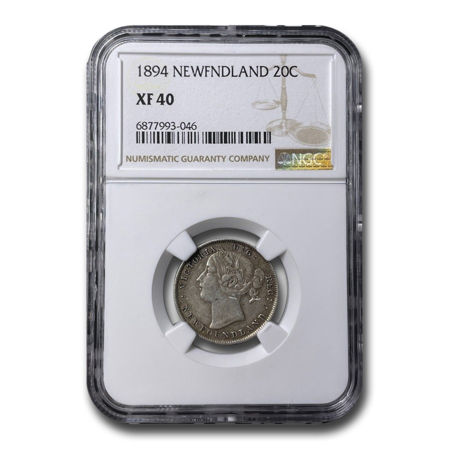 1894 Newfoundland Silver 20 Cents Victoria XF-40 NGC