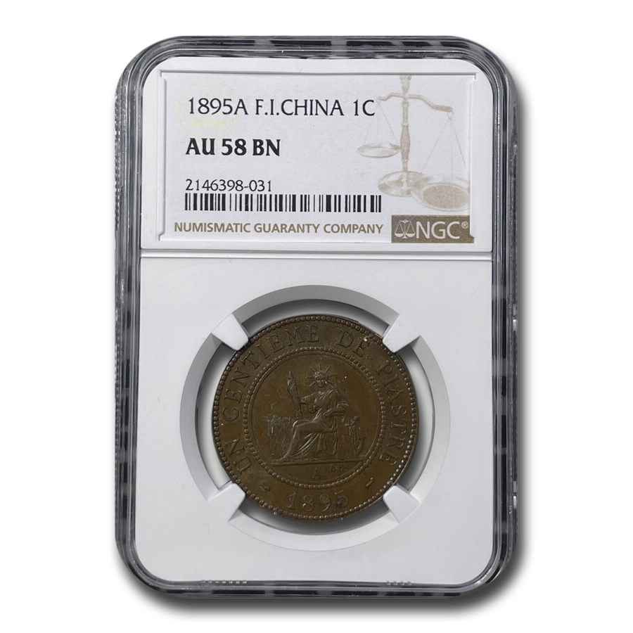 1895-A French Indo-China 1 Centime AU-58 NGC (Brown)