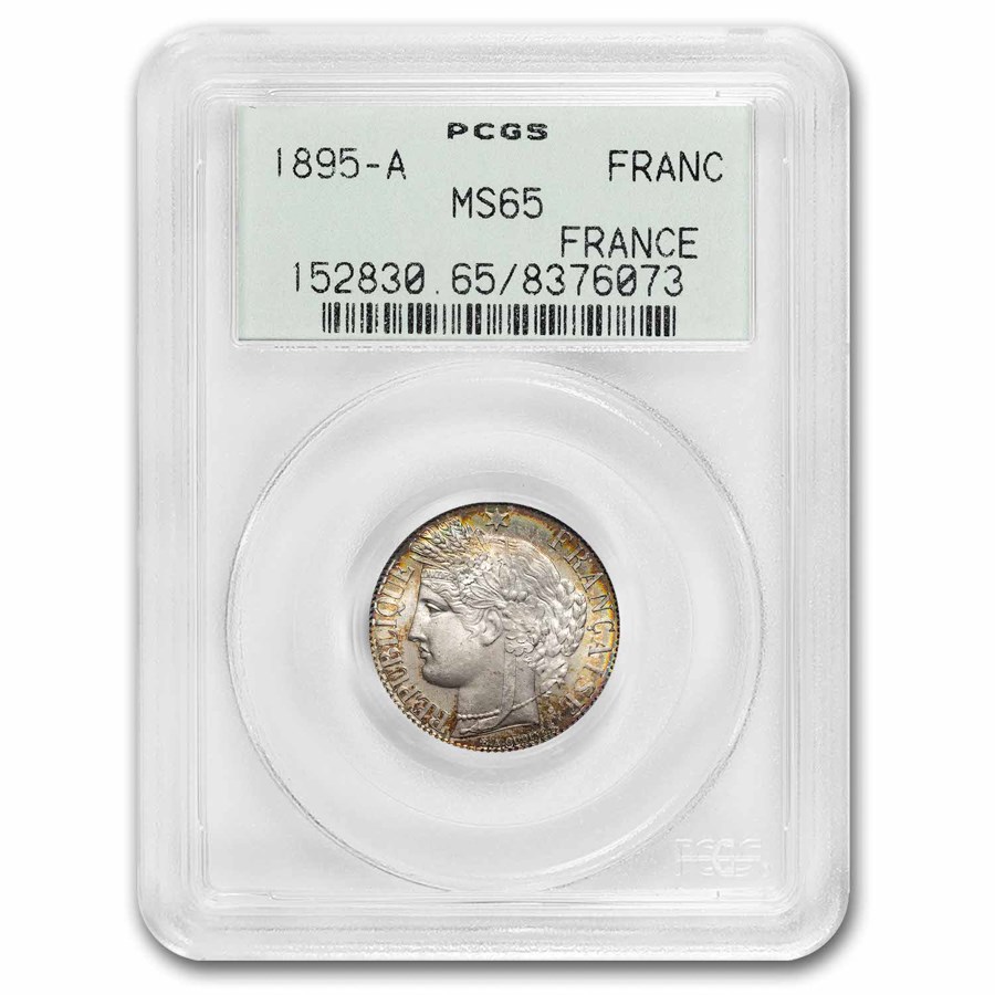 1895-A French Third Republic Silver 1 Franc Ceres MS-65 PCGS