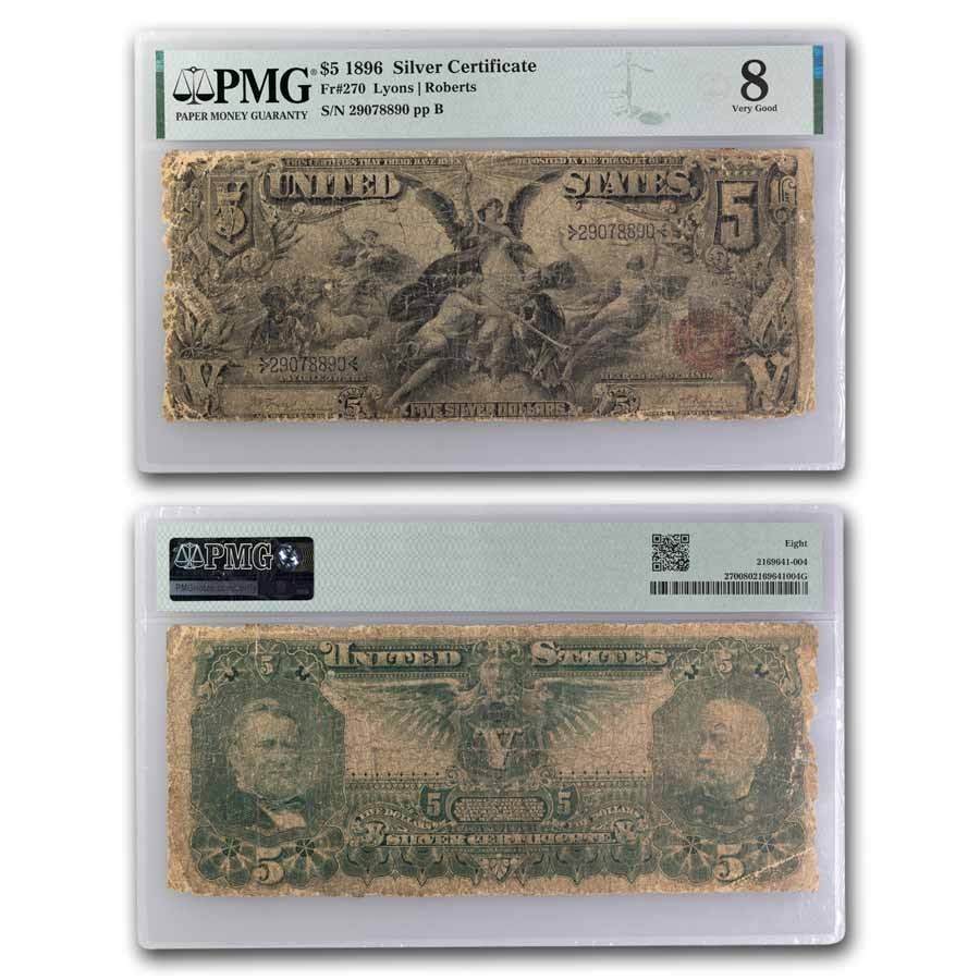1896 $5.00 Silver Certificate Educational Note VG-8 PMG (Fr#270)