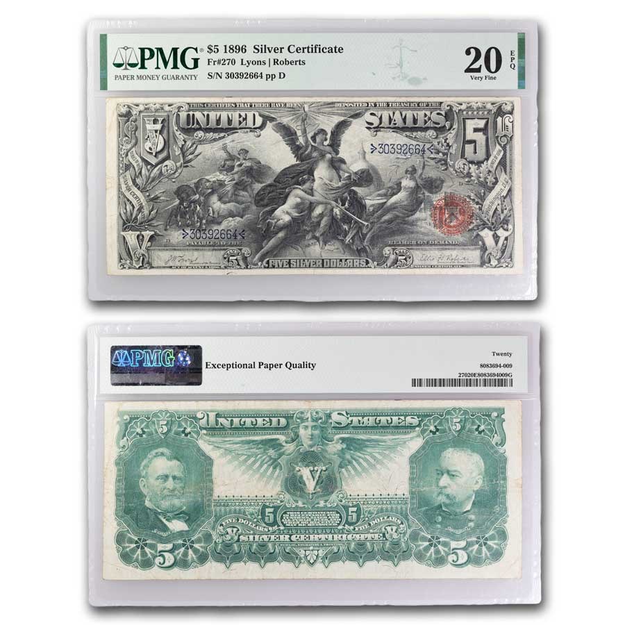 1896 $5.00 Silver Certificate Educational VF-20 PMG EPQ (Fr#270)