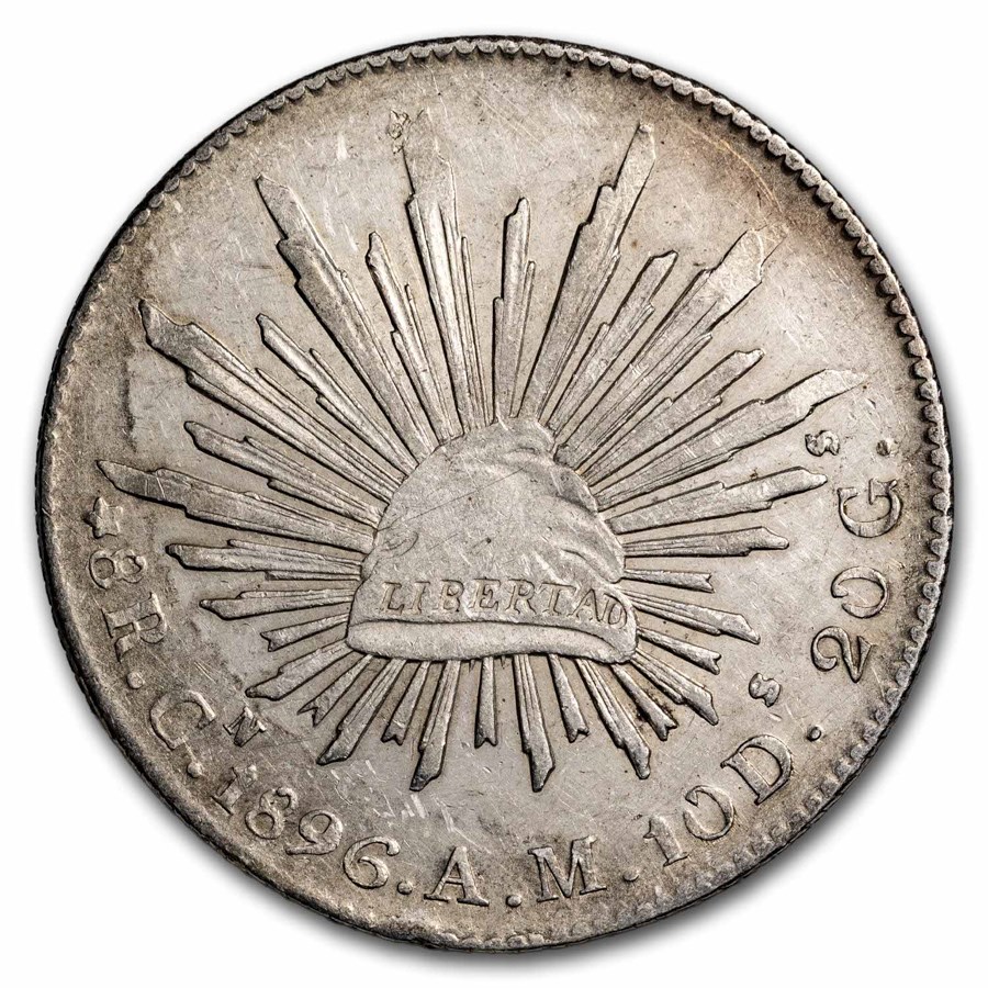 1896-Cn AM Mexico Silver 8 Reales Cap & Rays AU