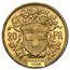 1897-1949 Swiss Gold 20 Francs Helvetia (BU)