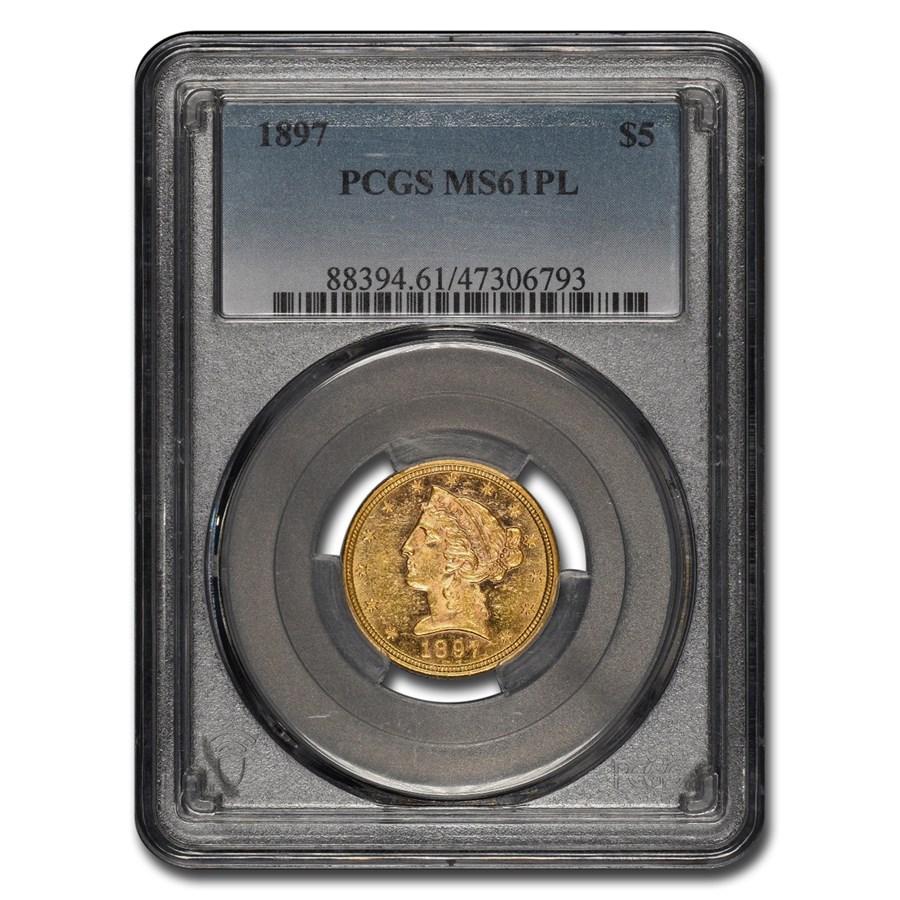 1897 $5 Liberty Gold Half Eagle MS-61 PCGS (PL)