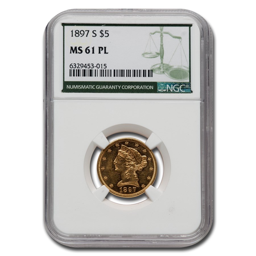 1897-S $5 Liberty Gold Half Eagle MS-61 NGC (PL, Green Label)