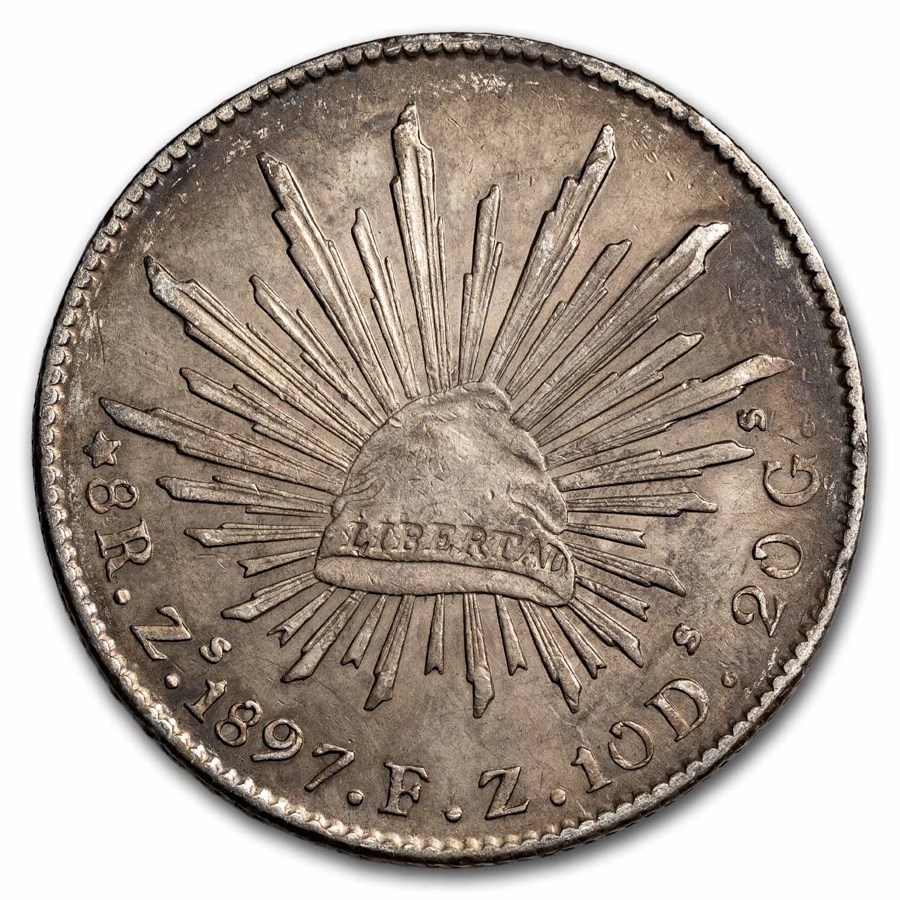 1897-Zs FZ Mexico Silver 8 Reales Cap & Rays AU