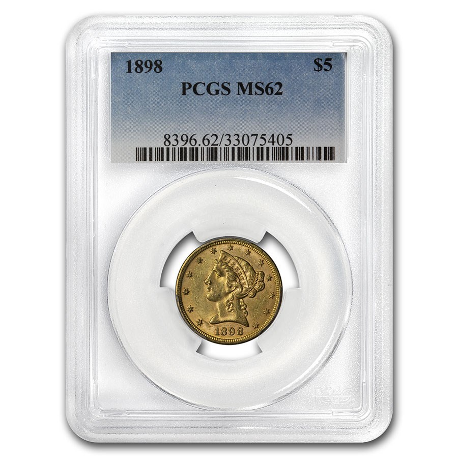 1898 $5 Liberty Gold Half Eagle MS-62 PCGS