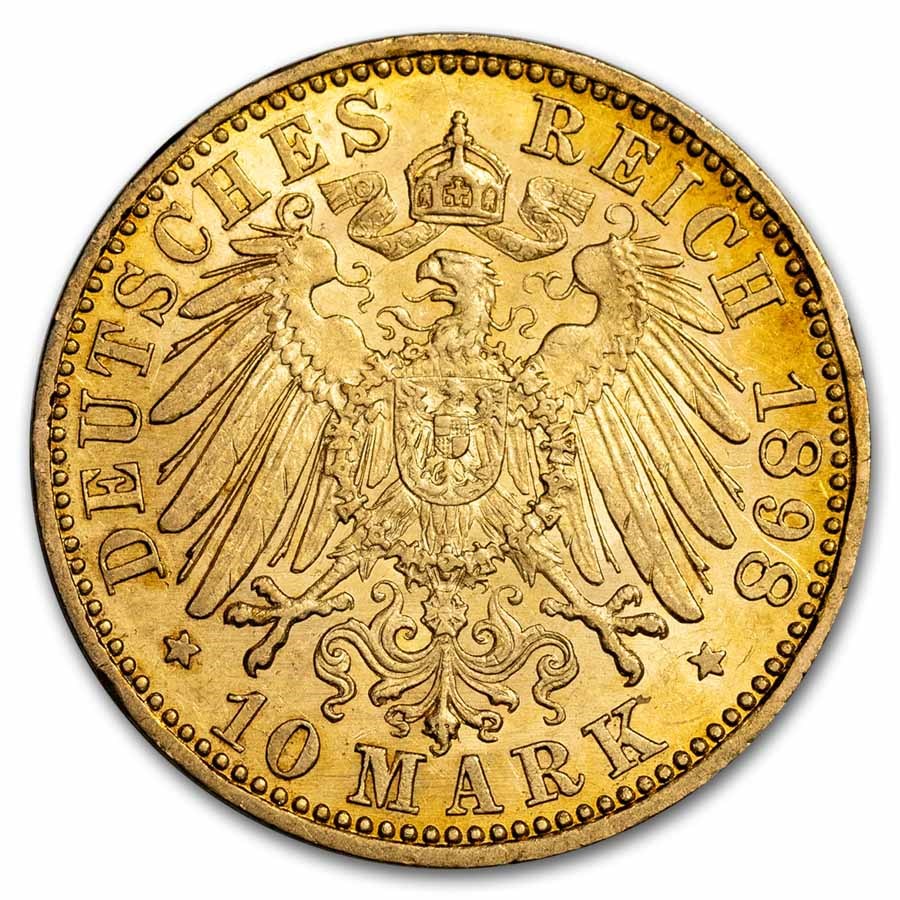 1898-A Germany Prussia Gold 10 Mark Wilhelm II AU