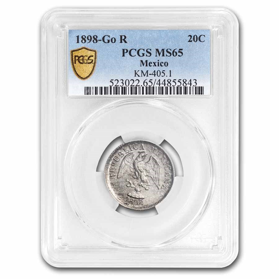 1898-Go Mexico Silver 20 Centavos MS-65 PCGS