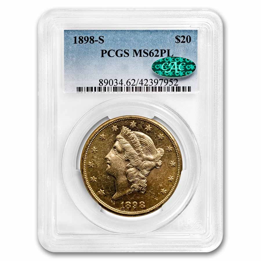 Buy 1898-S $20 Liberty Gold Double Eagle MS-62 PL PCGS CAC | APMEX