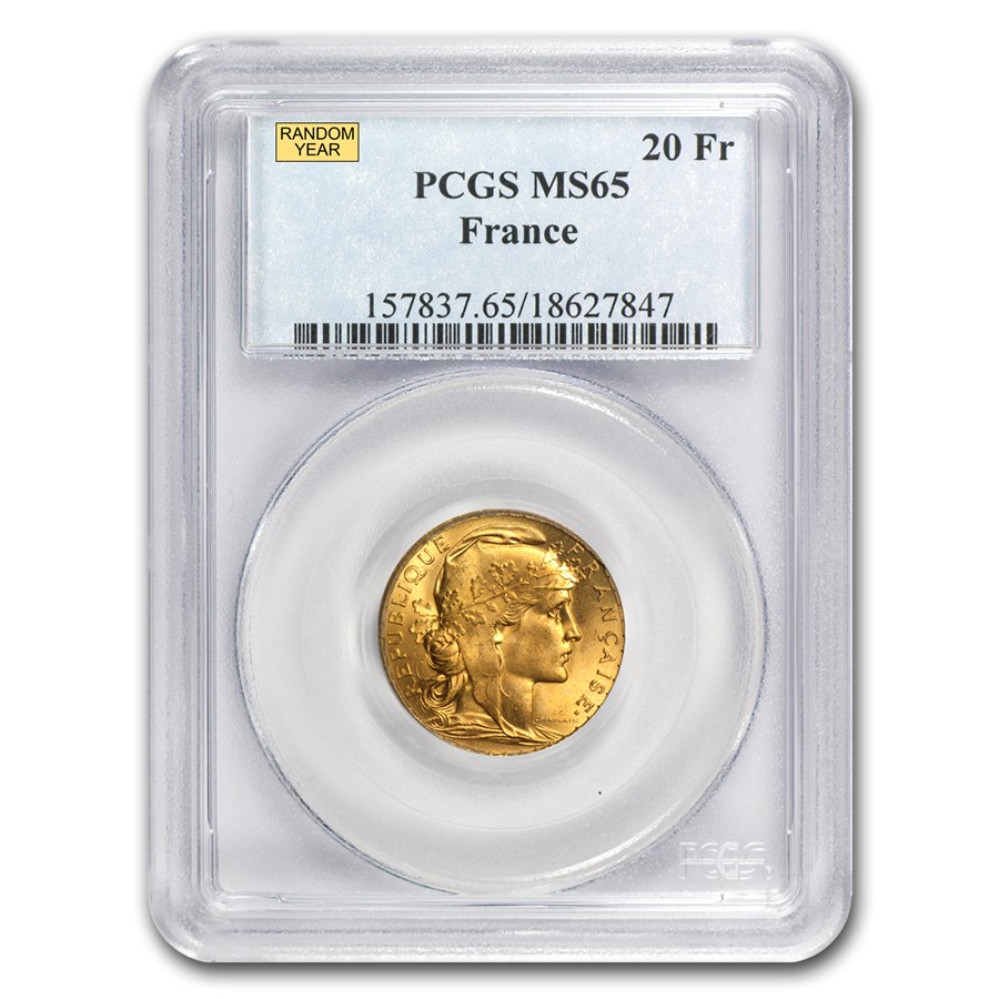 1899-1914 France Gold 20 Francs Rooster MS-65 NGC/PCGS