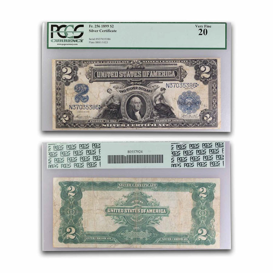 1899 $2.00 Silver Certificate Washington VF-20 PCGS (Fr#256)