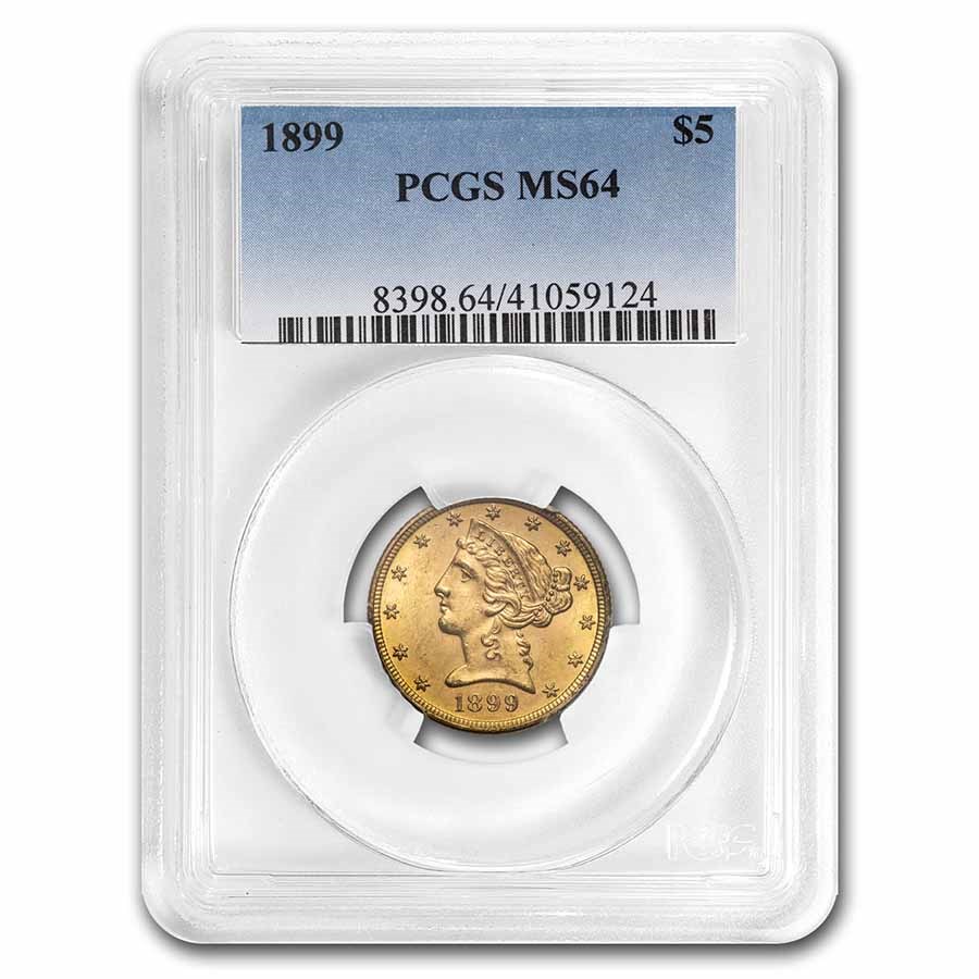 1899 $5 Liberty Gold Half Eagle MS-64 PCGS